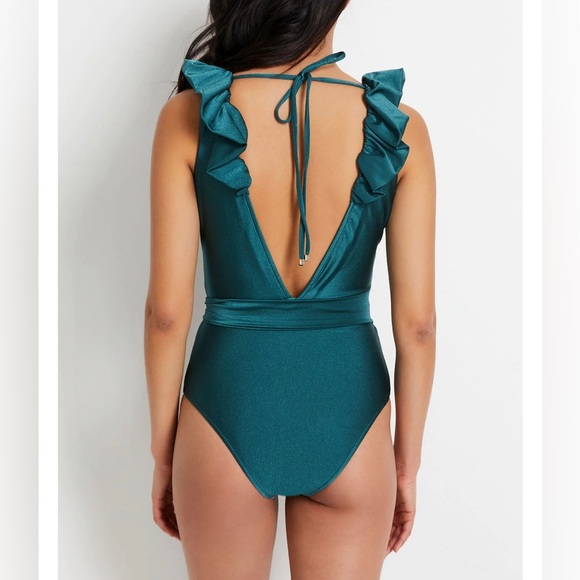 NWT $350 PatBO Plunge Ruffle One-Piece Swimsuit in Palace Green Size Small - Picture 4 of 12